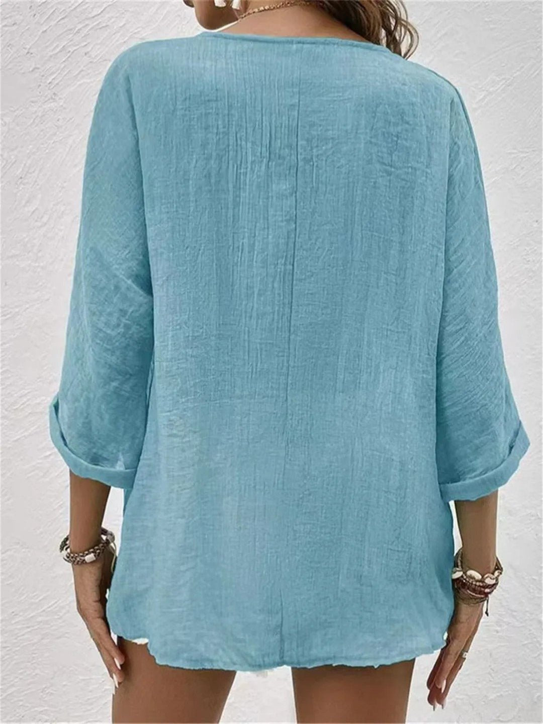 Sofia | Kvinne Kato V-hals Bluse med Trekvart Ermer Casual