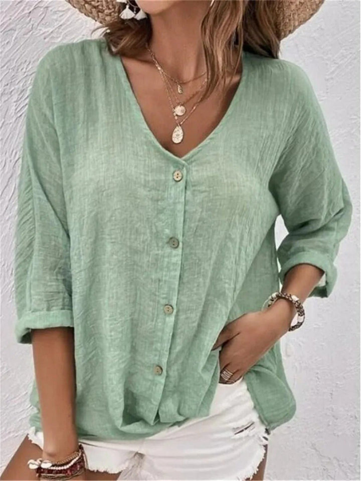 Sofia | Kvinne Kato V-hals Bluse med Trekvart Ermer Casual