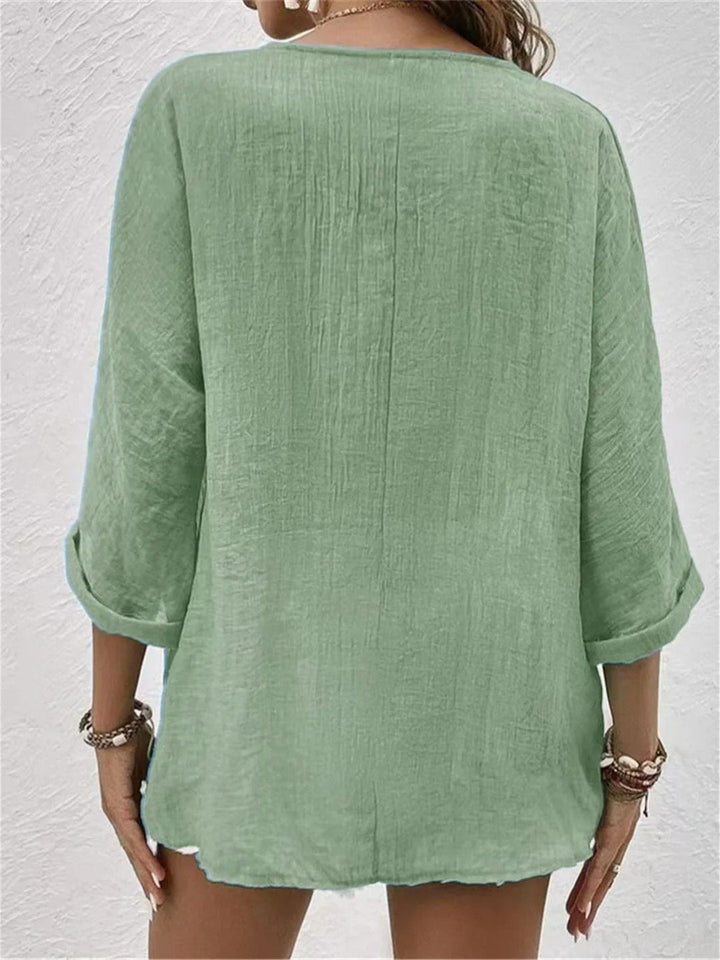 Sofia | Kvinne Kato V-hals Bluse med Trekvart Ermer Casual