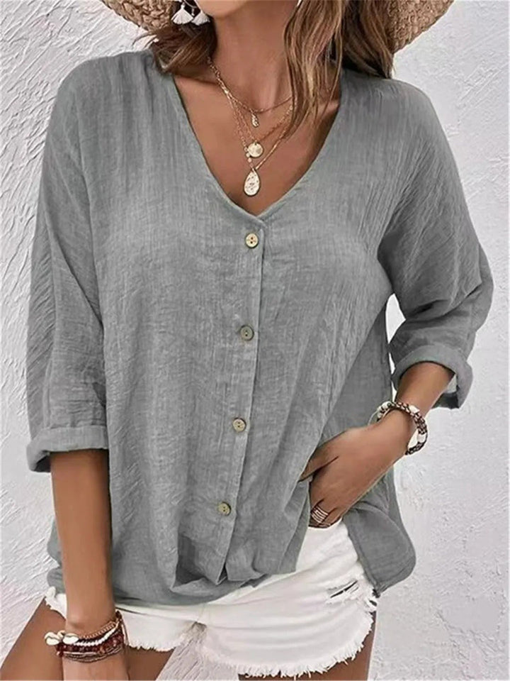 Sofia | Kvinne Kato V-hals Bluse med Trekvart Ermer Casual