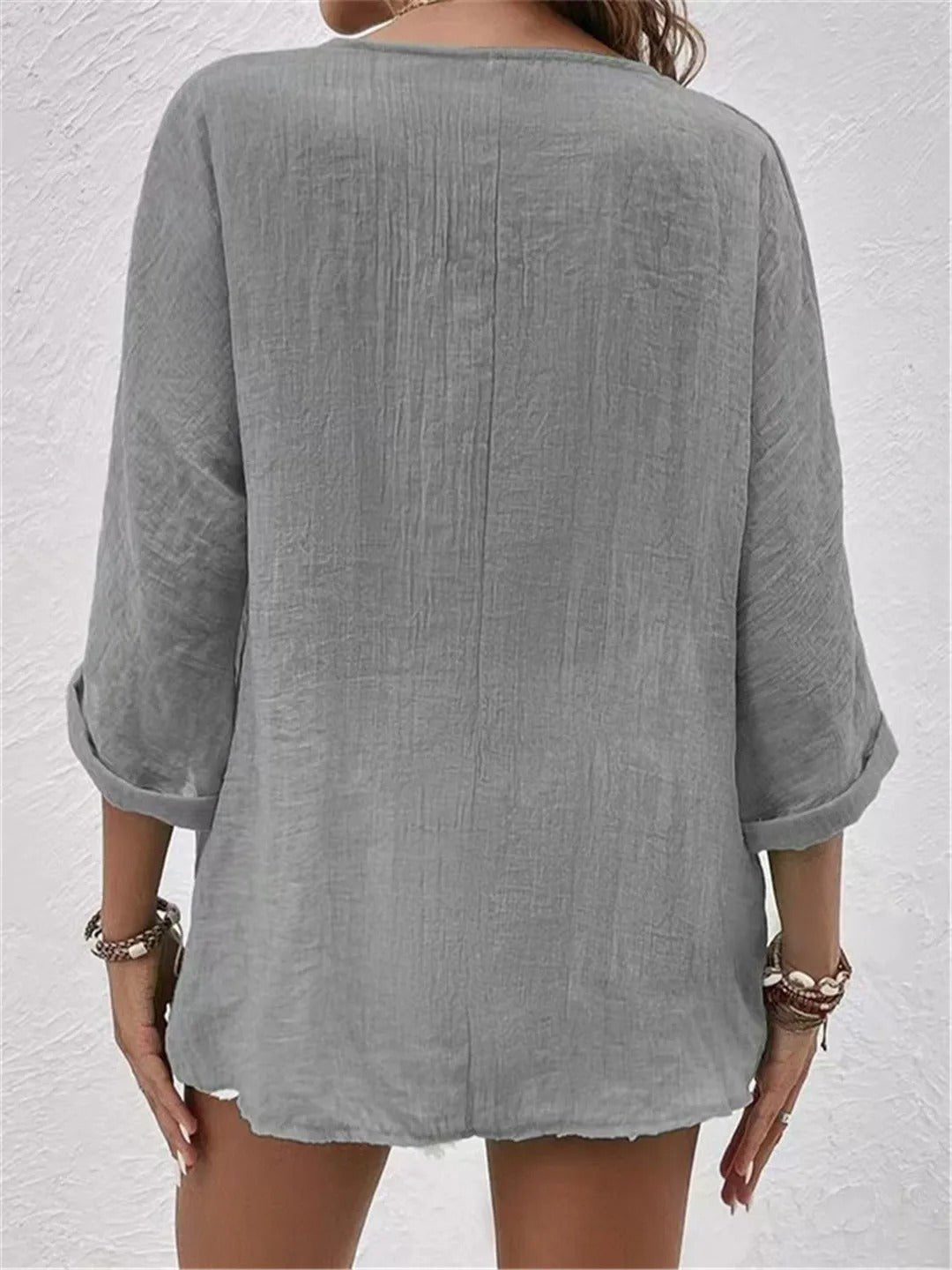 Sofia | Kvinne Kato V-hals Bluse med Trekvart Ermer Casual