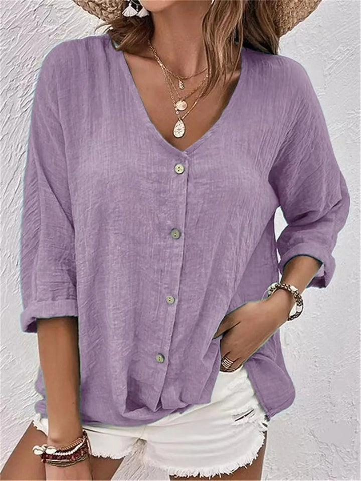 Sofia | Kvinne Kato V-hals Bluse med Trekvart Ermer Casual