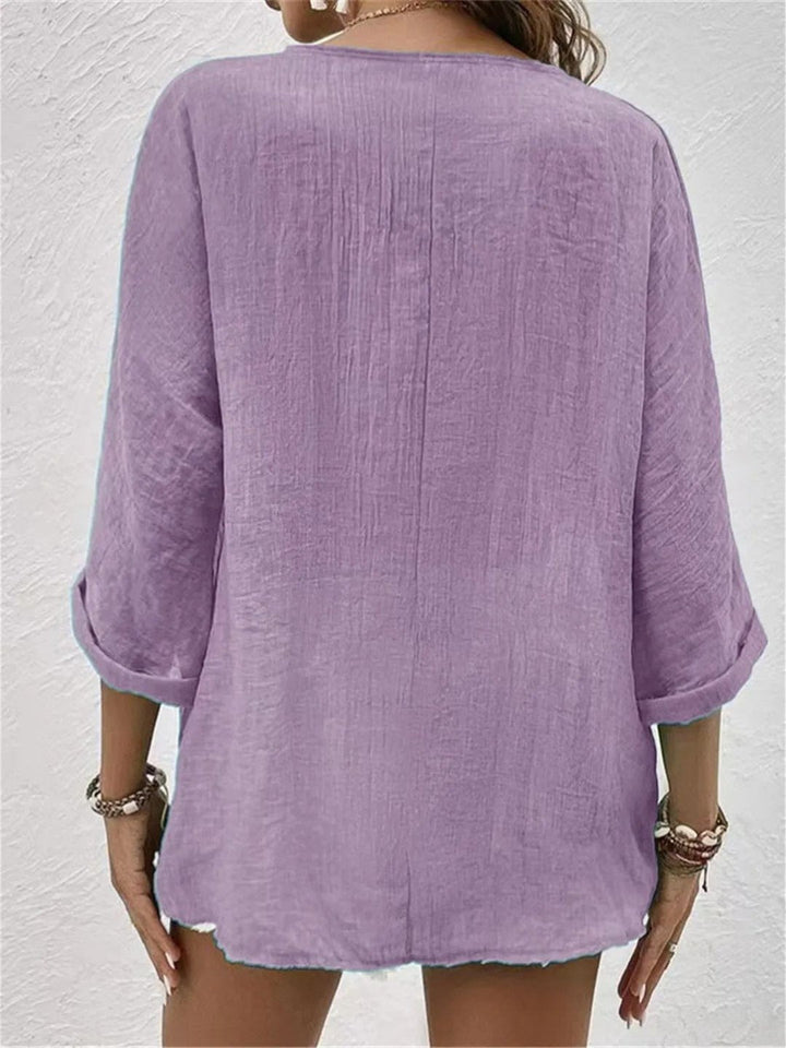 Sofia | Kvinne Kato V-hals Bluse med Trekvart Ermer Casual