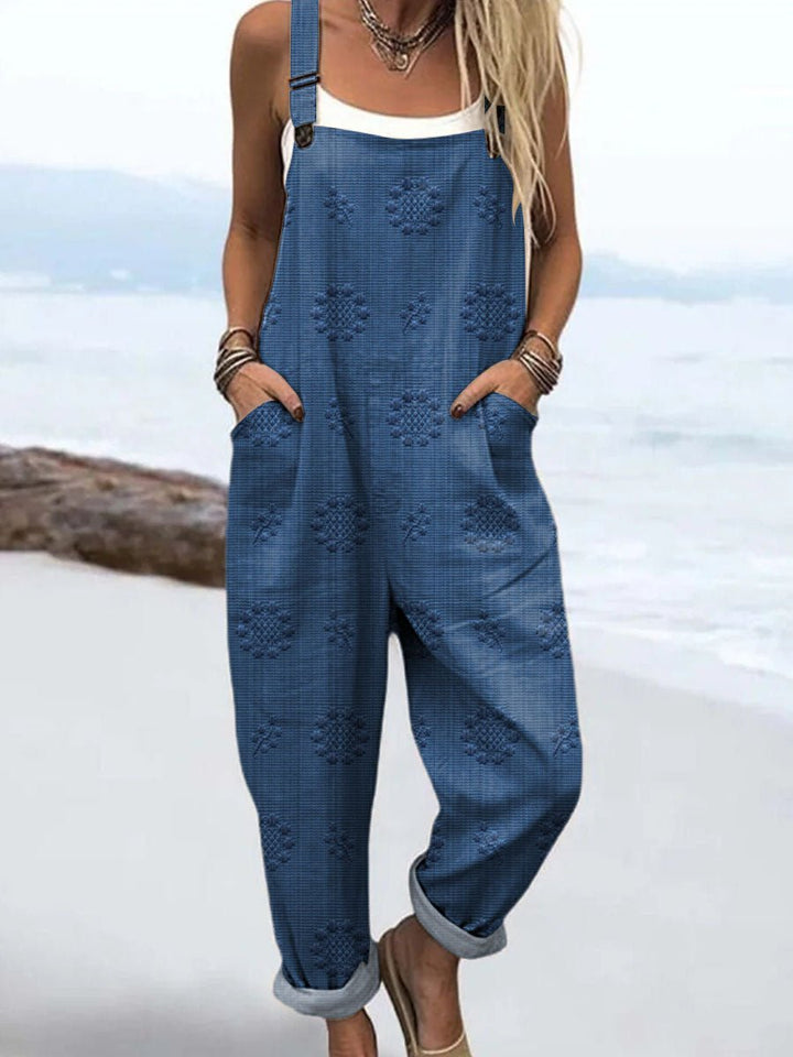 Clara | Dame Jumpsuit Blå Mønster Avslappet Passform Justerbare Stropper