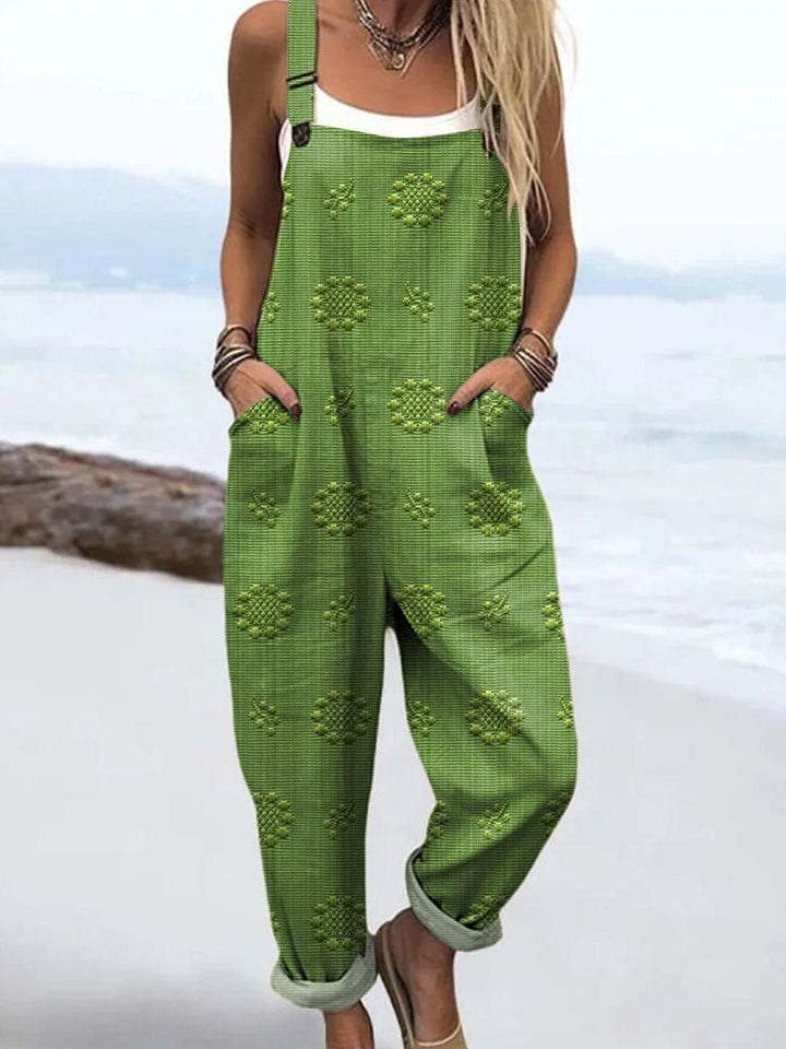 Clara | Dame Jumpsuit Blå Mønster Avslappet Passform Justerbare Stropper