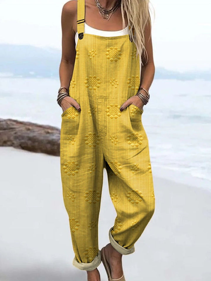 Clara | Dame Jumpsuit Blå Mønster Avslappet Passform Justerbare Stropper