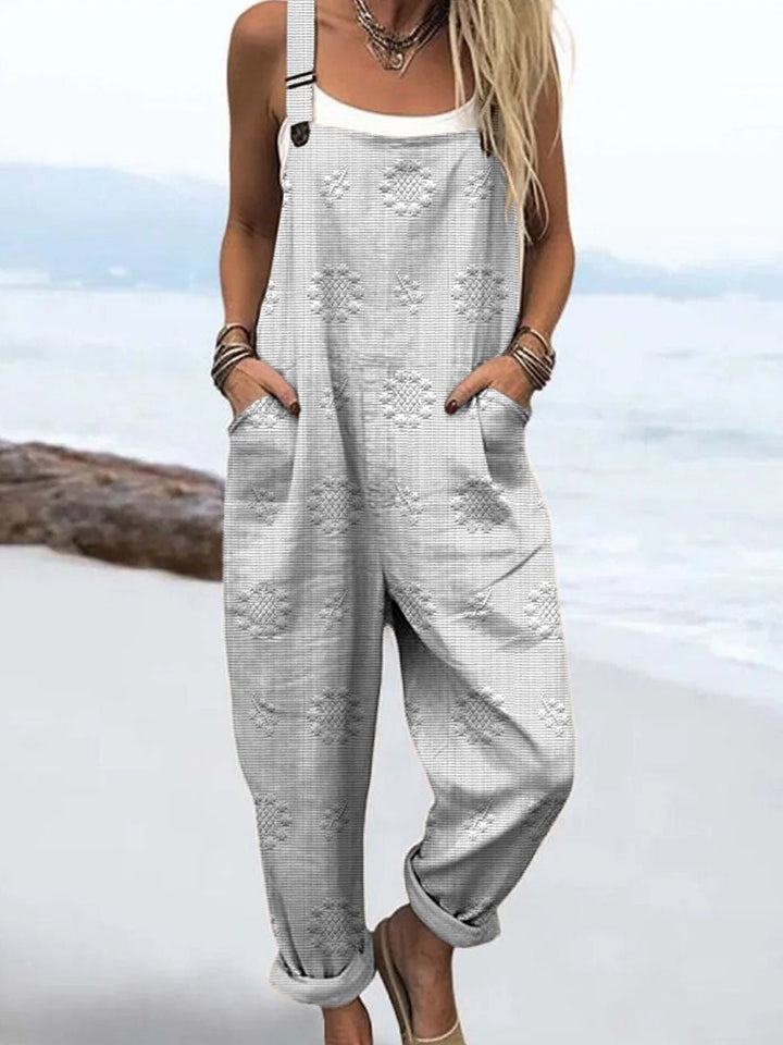 Clara | Dame Jumpsuit Blå Mønster Avslappet Passform Justerbare Stropper