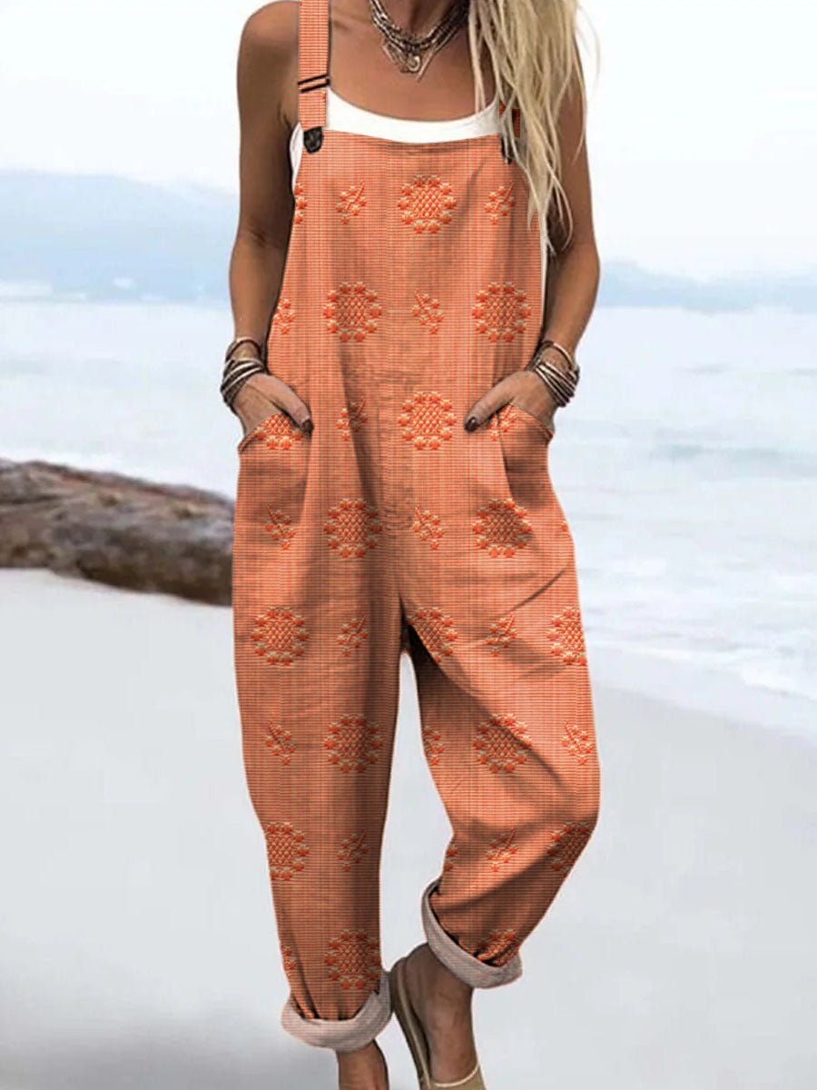 Clara | Dame Jumpsuit Blå Mønster Avslappet Passform Justerbare Stropper