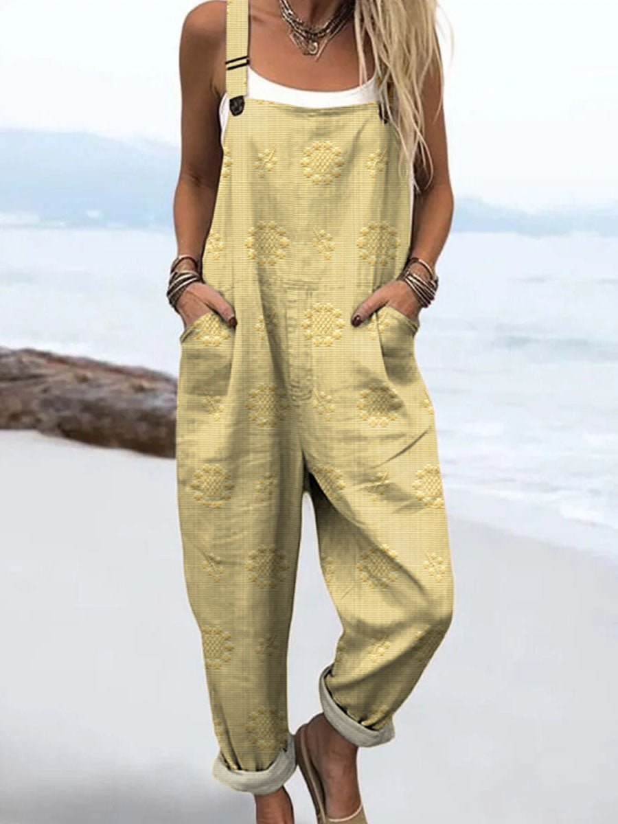Clara | Dame Jumpsuit Blå Mønster Avslappet Passform Justerbare Stropper