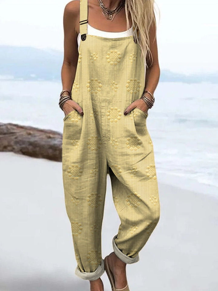 Clara | Dame Jumpsuit Blå Mønster Avslappet Passform Justerbare Stropper