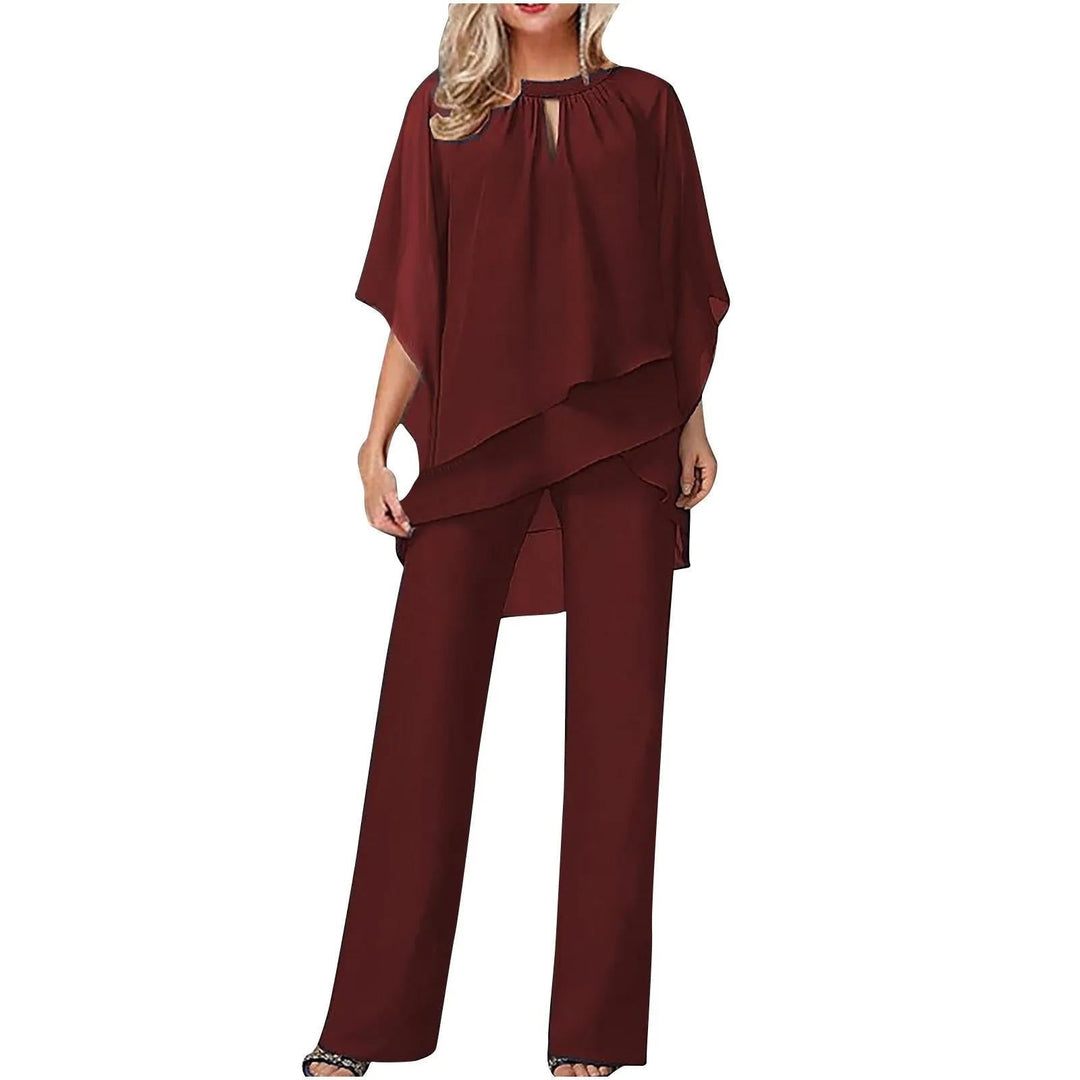 Ella | Kvinne Chiffon Festdrakt med Flaggermusermet Asymmetrisk