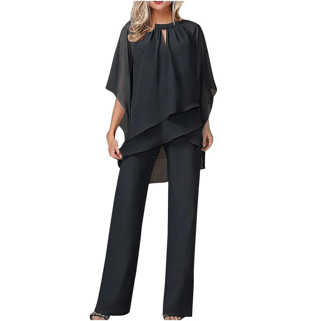 Ella | Kvinne Chiffon Festdrakt med Flaggermusermet Asymmetrisk