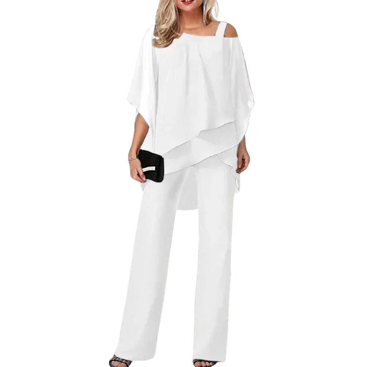 Ella | Kvinne Chiffon Festdrakt med Flaggermusermet Asymmetrisk