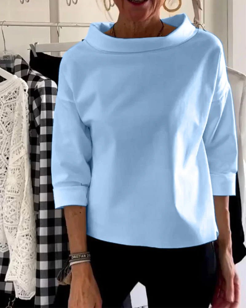 Ella | Kvinners Cowl Neck 3/4 Ermeløs Casual Bluse