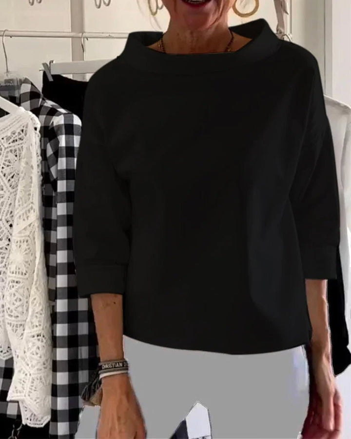 Ella | Kvinners Cowl Neck 3/4 Ermeløs Casual Bluse