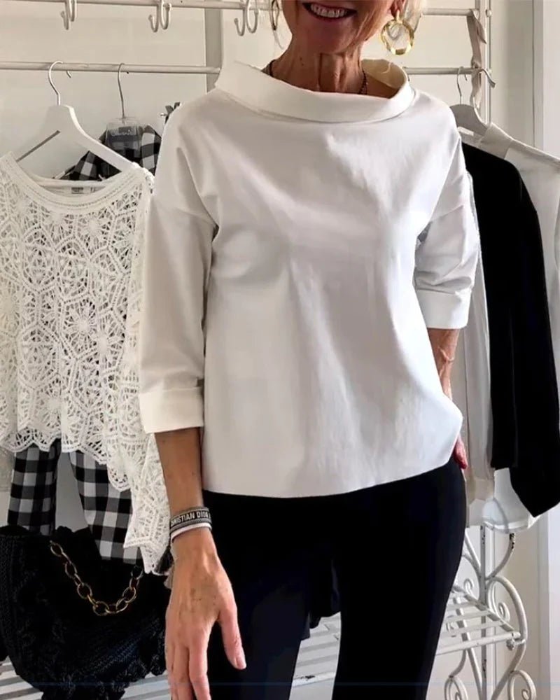 Ella | Kvinners Cowl Neck 3/4 Ermeløs Casual Bluse