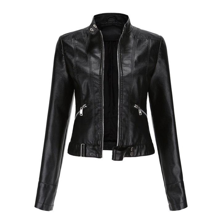 Karla | Kvinne Cropped Biker Skinnjakke Faux Skinn Glidelås