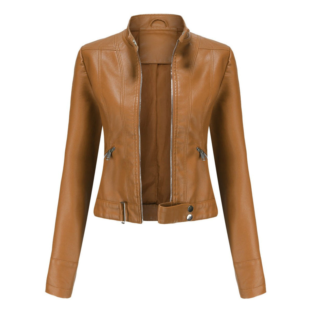 Karla | Kvinne Cropped Biker Skinnjakke Faux Skinn Glidelås