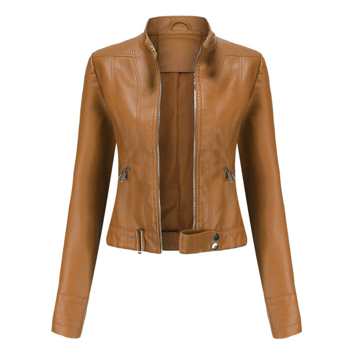 Karla | Kvinne Cropped Biker Skinnjakke Faux Skinn Glidelås