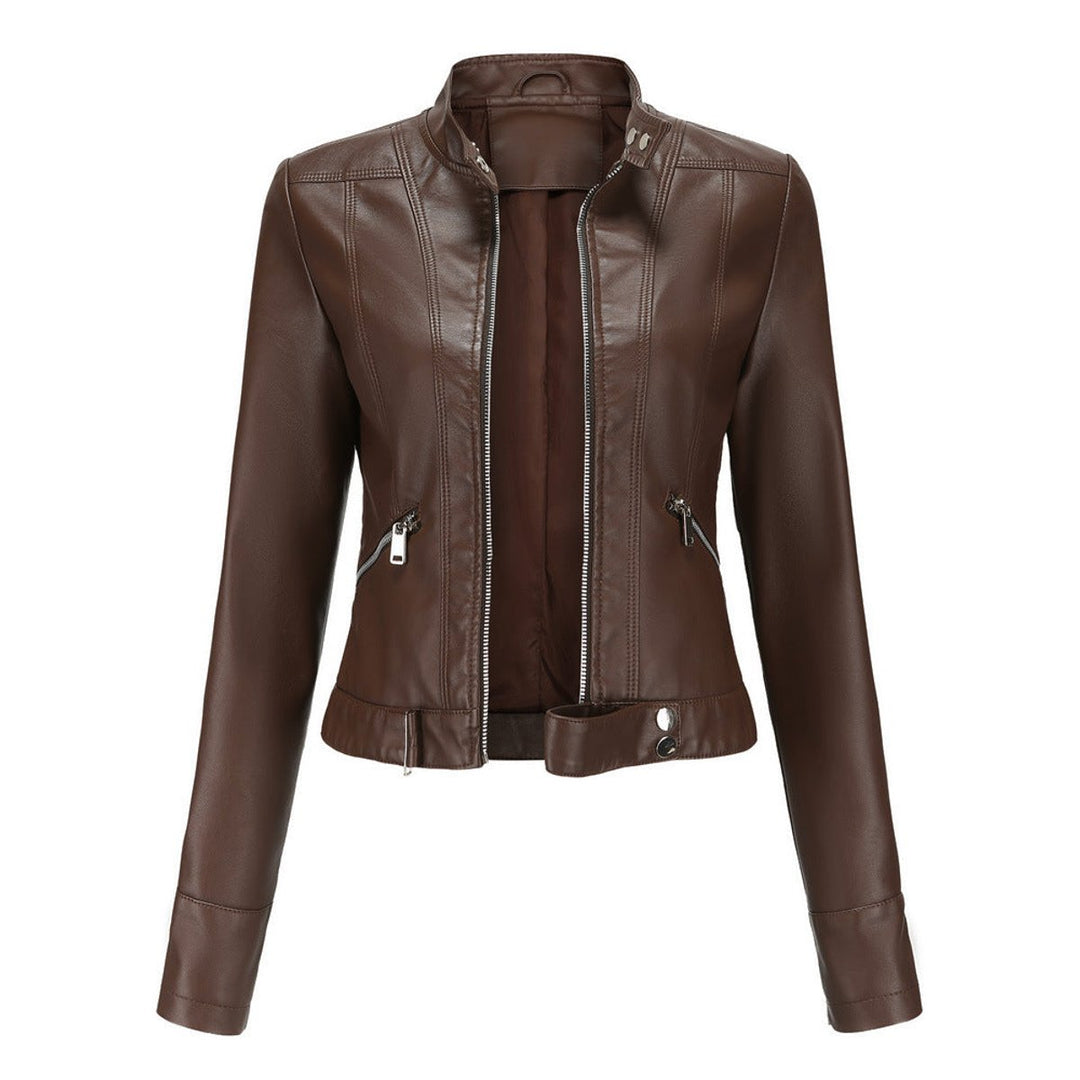 Karla | Kvinne Cropped Biker Skinnjakke Faux Skinn Glidelås
