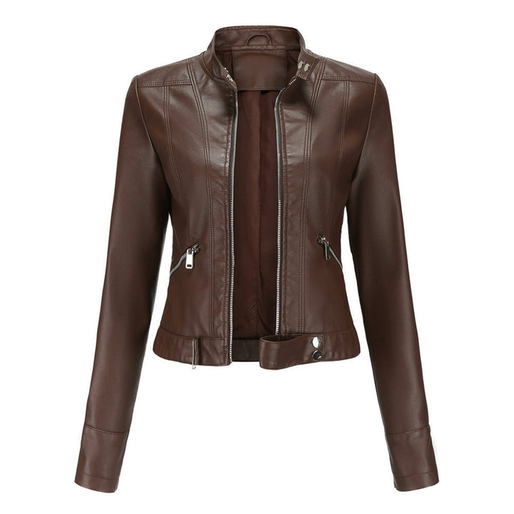 Karla | Kvinne Cropped Biker Skinnjakke Faux Skinn Glidelås