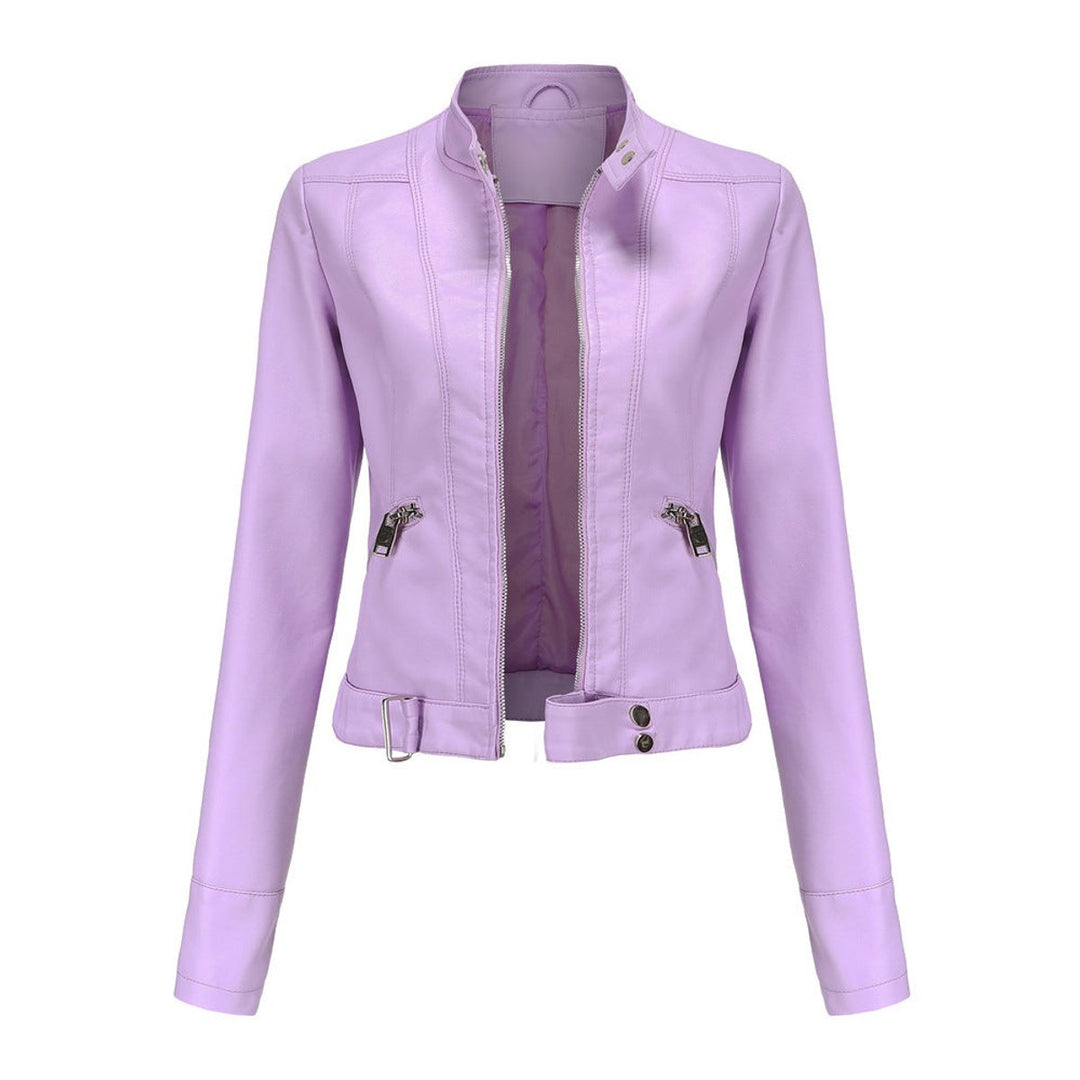 Karla | Kvinne Cropped Biker Skinnjakke Faux Skinn Glidelås