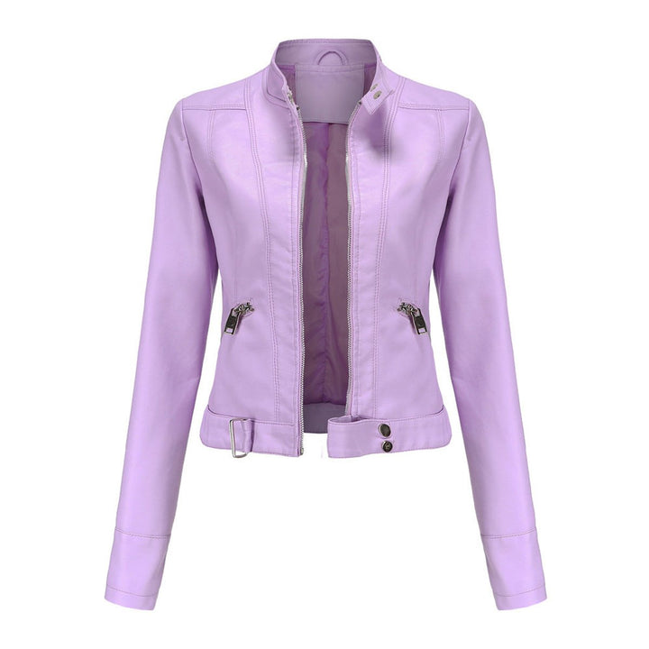 Karla | Kvinne Cropped Biker Skinnjakke Faux Skinn Glidelås