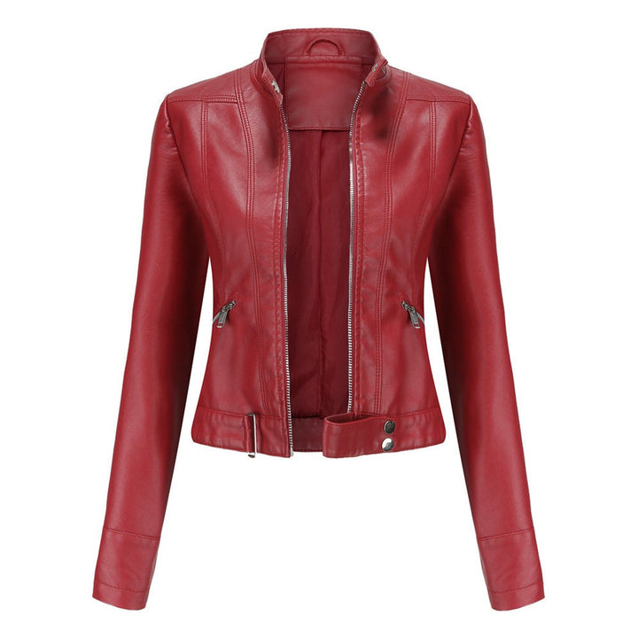 Karla | Kvinne Cropped Biker Skinnjakke Faux Skinn Glidelås