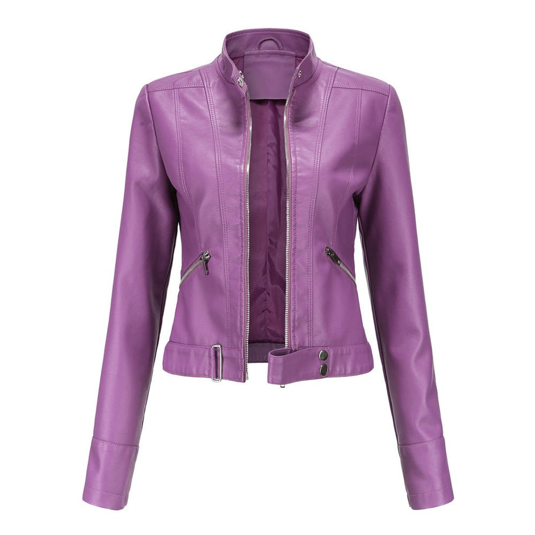Karla | Kvinne Cropped Biker Skinnjakke Faux Skinn Glidelås