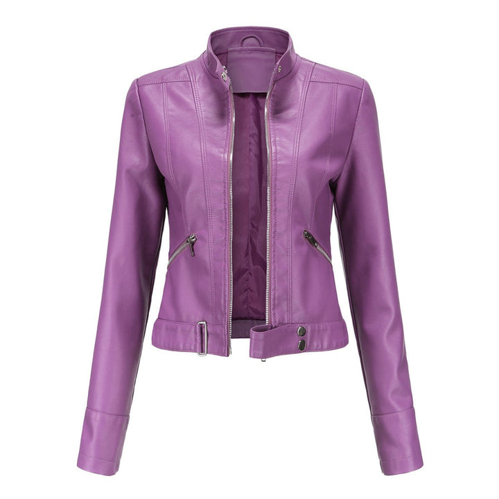 Karla | Kvinne Cropped Biker Skinnjakke Faux Skinn Glidelås