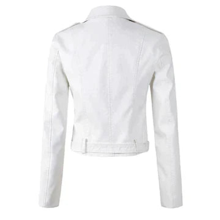 Sofia | Kvinne Cropped Biker Skinnjakke med Glidelåsbelte