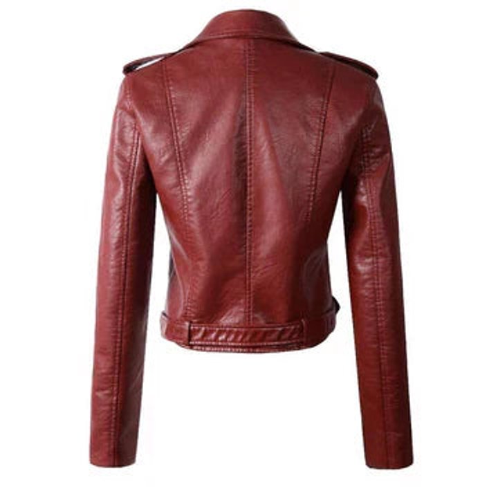 Sofia | Kvinne Cropped Biker Skinnjakke med Glidelåsbelte