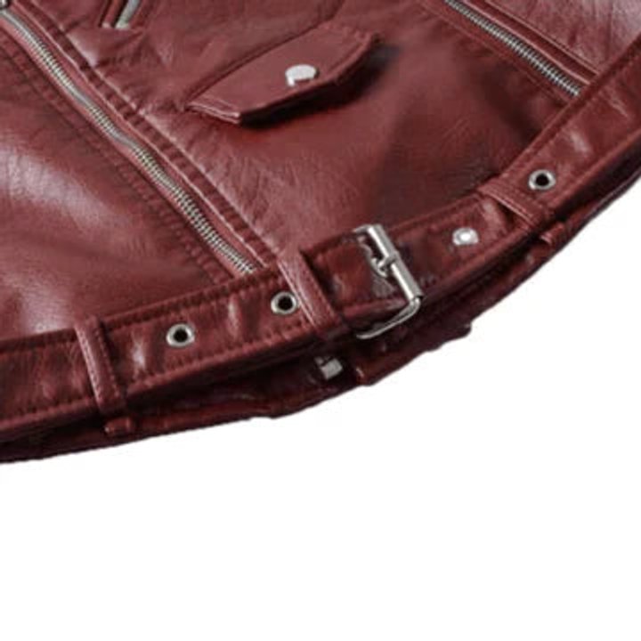 Sofia | Kvinne Cropped Biker Skinnjakke med Glidelåsbelte