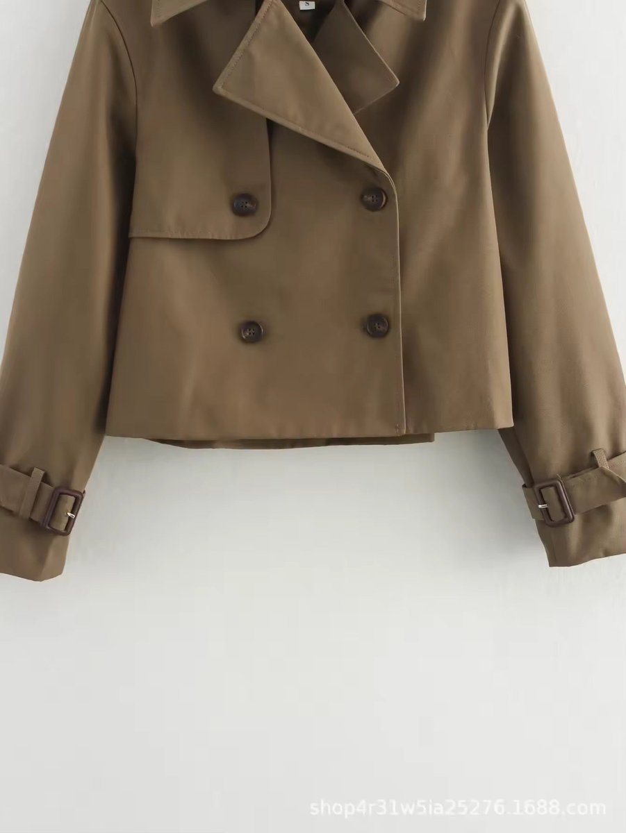 Ella | Dobbelspent Kuttet Trench Coat med Belte Detalj
