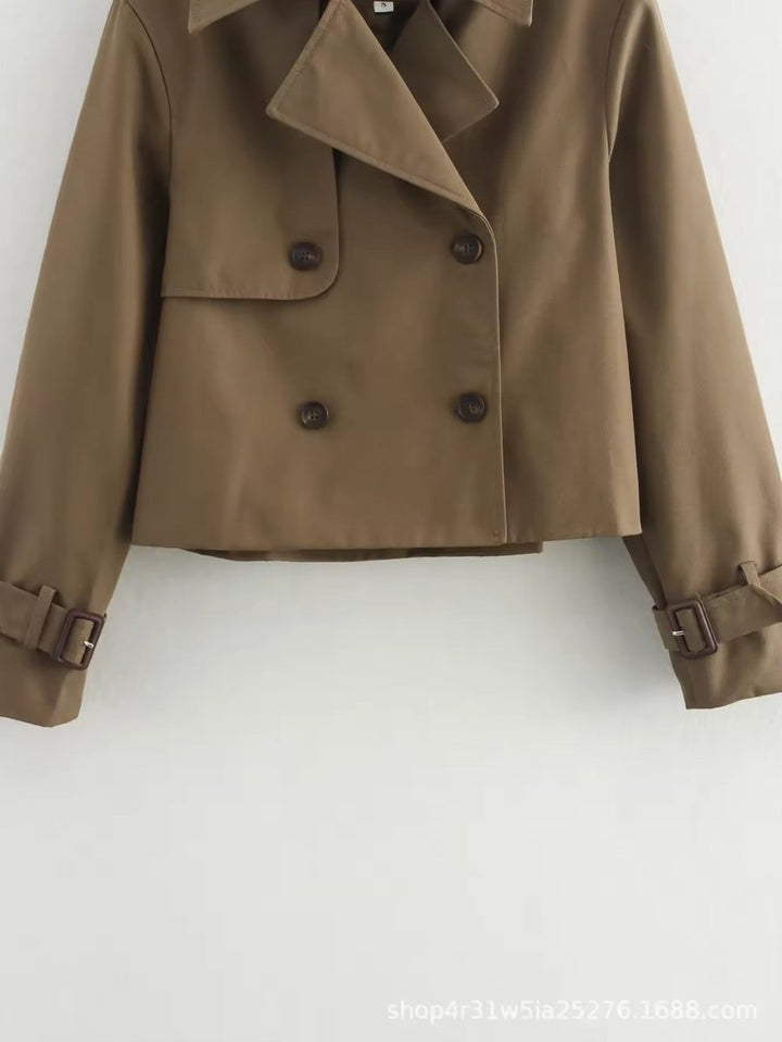 Ella | Dobbelspent Kuttet Trench Coat med Belte Detalj