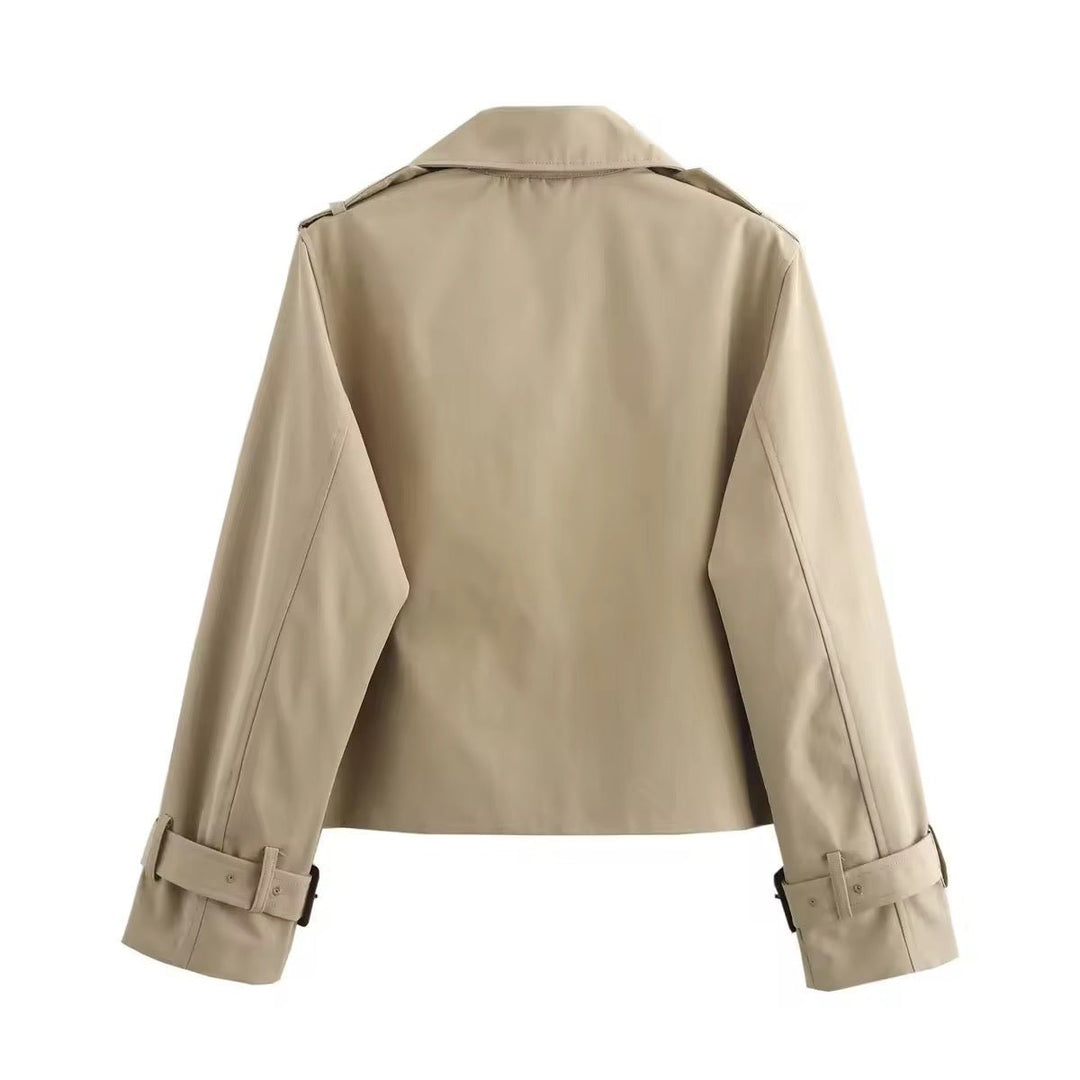 Ella | Dobbelspent Kuttet Trench Coat med Belte Detalj