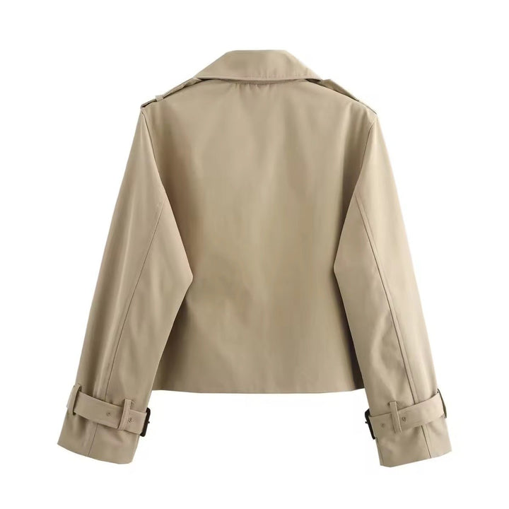 Ella | Dobbelspent Kuttet Trench Coat med Belte Detalj