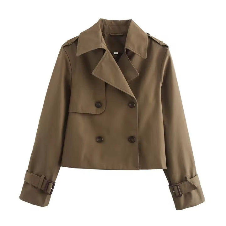 Ella | Dobbelspent Kuttet Trench Coat med Belte Detalj