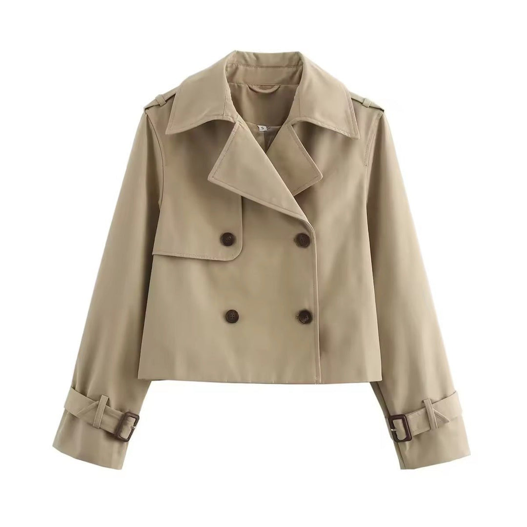 Ella | Dobbelspent Kuttet Trench Coat med Belte Detalj