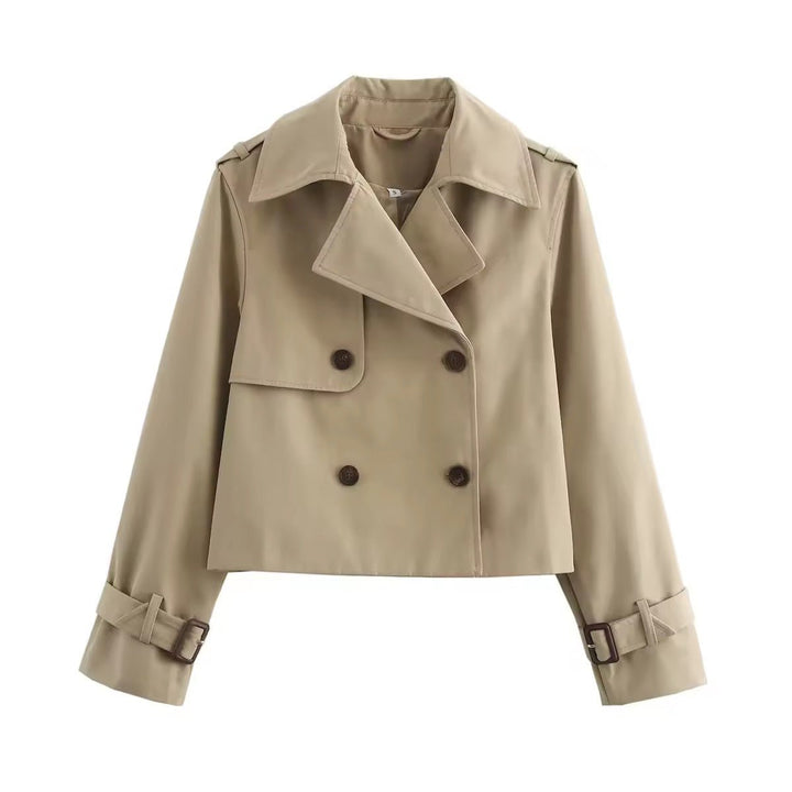Ella | Dobbelspent Kuttet Trench Coat med Belte Detalj