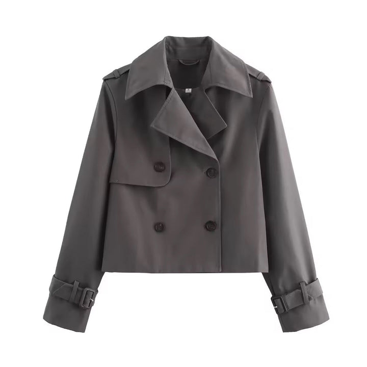 Ella | Dobbelspent Kuttet Trench Coat med Belte Detalj