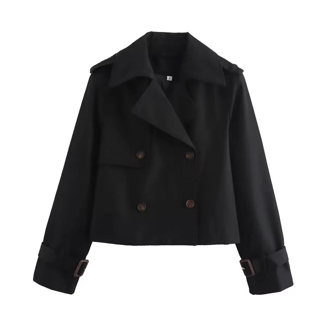 Ella | Dobbelspent Kuttet Trench Coat med Belte Detalj