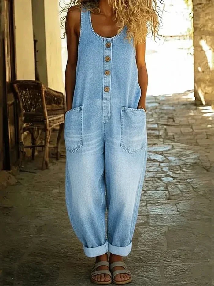 Mathilde | Kvinne Denim Overall Uten Ermer Løs Passform