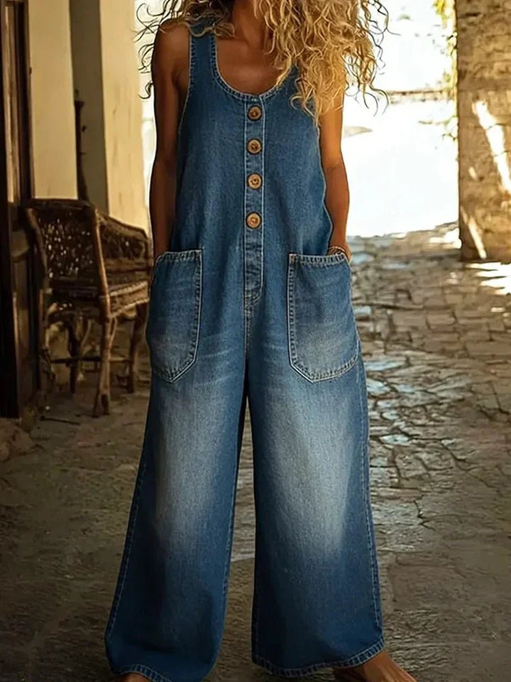Mathilde | Kvinne Denim Overall Uten Ermer Løs Passform
