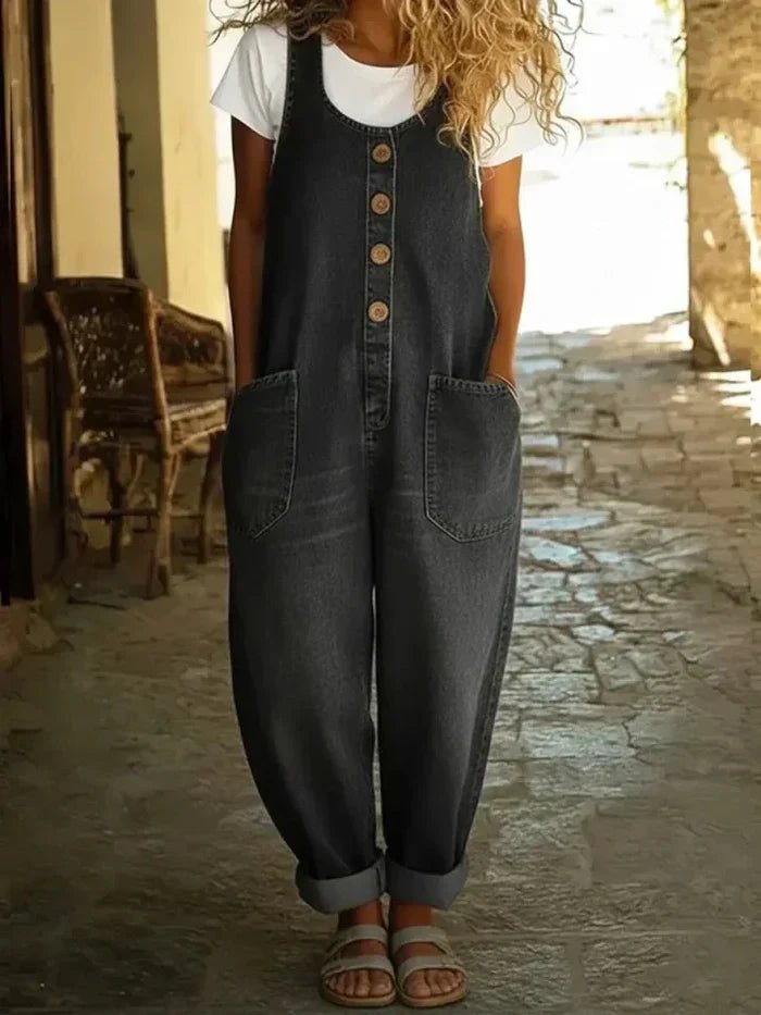 Mathilde | Kvinne Denim Overall Uten Ermer Løs Passform