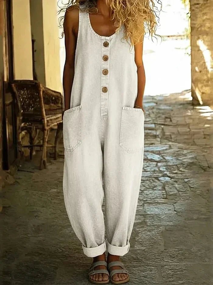 Mathilde | Kvinne Denim Overall Uten Ermer Løs Passform