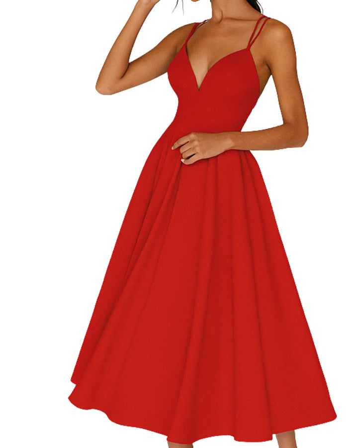 Emma | Elegant Midi Kjole med Spagetti Stropper for Bryllupsgjester