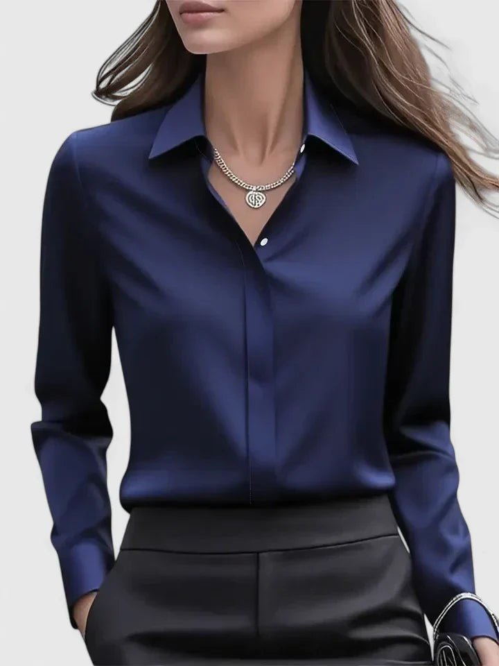 Isabella | Kvinne Elegant Sateng Bluse med Skjult Knapplukking Lange Ermer