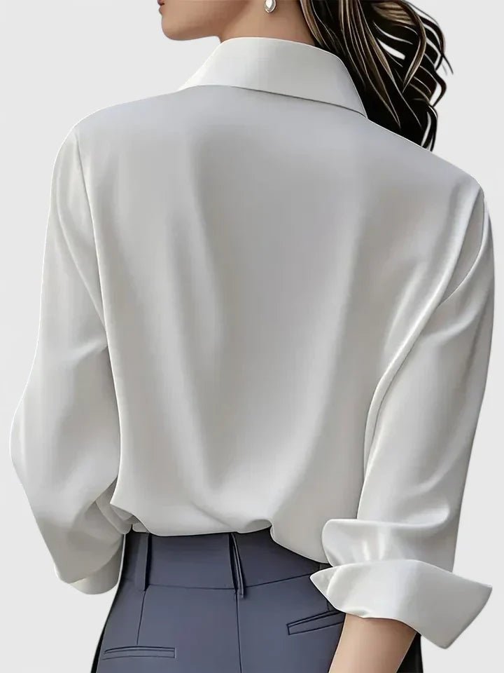 Isabella | Kvinne Elegant Sateng Bluse med Skjult Knapplukking Lange Ermer