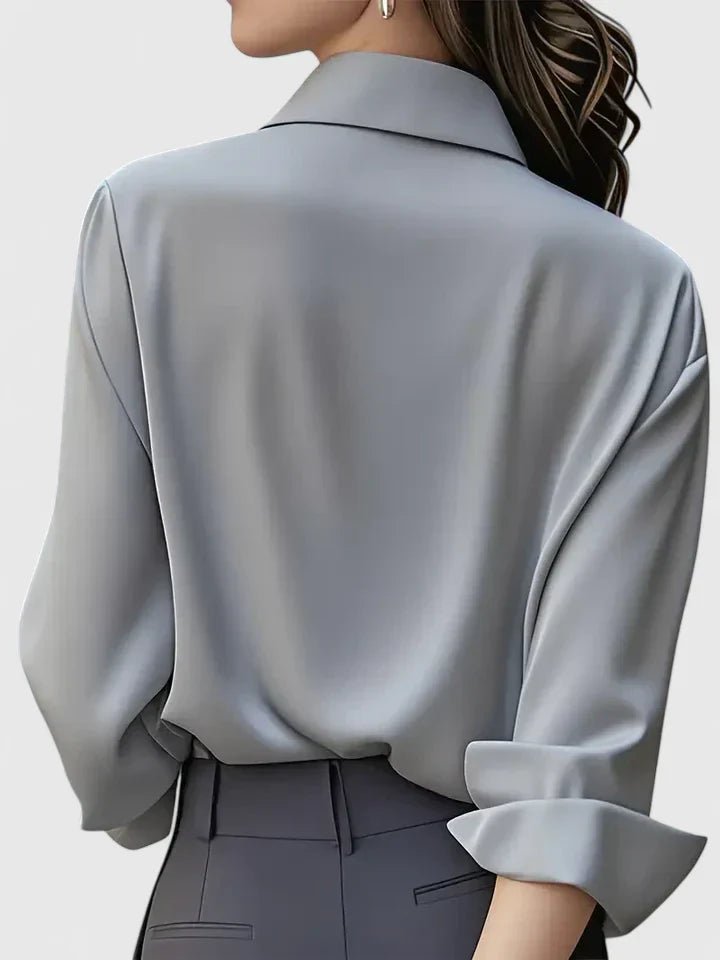 Isabella | Kvinne Elegant Sateng Bluse med Skjult Knapplukking Lange Ermer